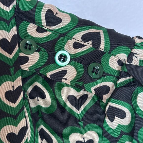 Comme Toi Green Spades/Hearts Print Blouse with Neck Bow - Picture 4 of 8